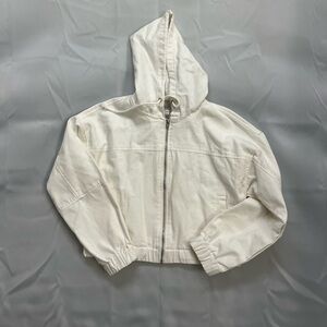 Forever 21 white denim cropped bomber jacket